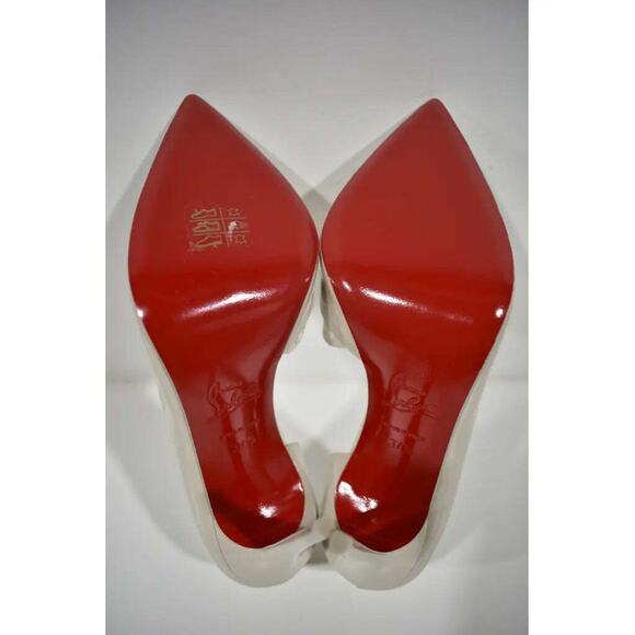 Christian Louboutin Iriza 100 Craie White Grey Patent Leather Heel Pump 37.5 - Picture 9 of 9